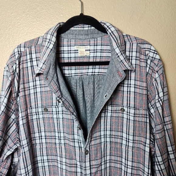 carbon2cobalt Mens Double Cloth Gray Plaid Buttonfront Cotton Shirt-Size XXL - Picture 5 of 7